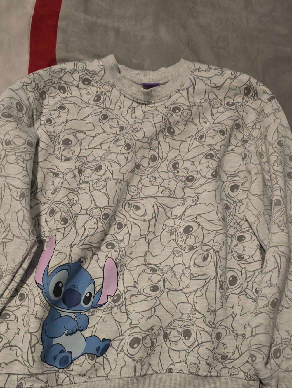 Disney Gray Crewneck Sweatshirt with Blue & Pink Stitch Graphic